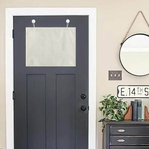 NICETOWN Natural Linen Door Curtains with Self Adhesive Hooks for Small Window, Countryside Thermal Insulated Window Covering for Classroom Office Gla