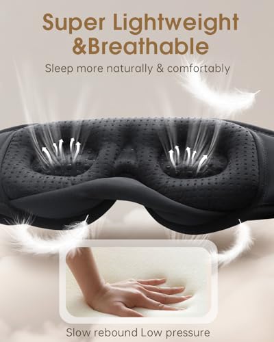MUSICOZY 3D Bluetooth Sleep Mask Headphones, 100% Blockout Sleep Headphones with Bluetooth 5.4, 16H Play, Soft Eye Mask with Headphone for Sleeping,Travel,Nap & Side Sleepers, Gift for Men/Women