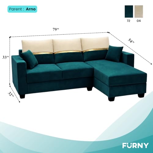 Image of Furny Arvea 4 Seater Fabric RHS L Shape Sofa Set (Greenish Teal) | Soft Velvet Fabric | Modern Design | Comfortable Seating | Living Room Furniture