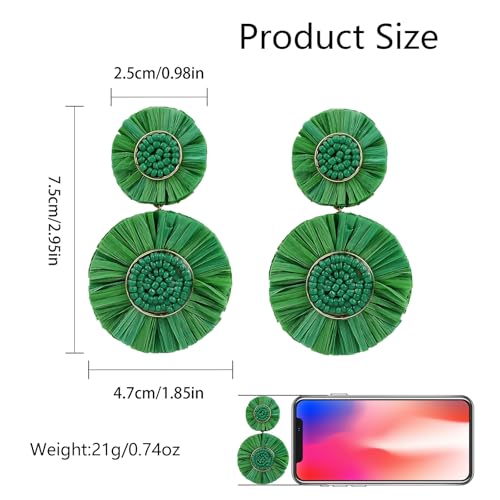 Boho Statement Earrings Beaded Raffia Palm Bohemian Lightweight Tiered Drop Dangle Earrings Gift for Women4