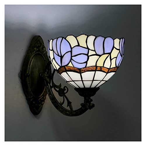 WHESAZYP Lámpara de Pared con Pantalla de Vidrio de Colores de 20 cm, Aplique Decorativo de Metal para mesita de Noche para Sala de Estar, Dormitorio, baño, Pasillo (A)