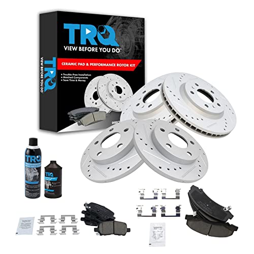 TRQ Front and Rear Performance Brake Pad & Rotor Kit Brake Chemical Kit Brake Pads Brake Rotors Set Ceramic Premium G-Coated Compatible with 2011-2013 Chevrolet Impala 2014-2016 Impala Limited