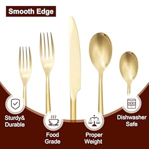 Gold 20 Piece Silverware Set with Wave Handle Forged Stainless Steel Flatware Set Cutlery Set Mirror Polished Dishwasher Safe Service for 4