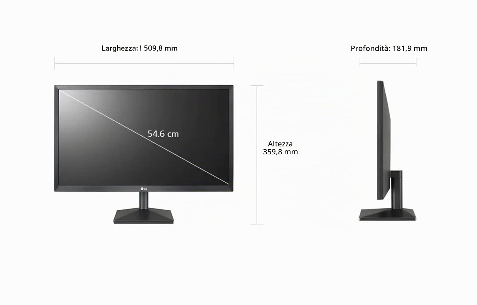 LG 22MK400H Monitor, 21.5", LED FULL HD (1920x1080), 1 ms, Radeon FreeSync 75 Hz, Multitasking, VGA, HDMI