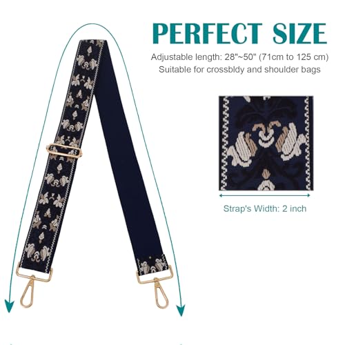 Image of 2 Inch Wide Purse Strap Replacement - Adjustable Shoulder Strap for Crossbody Bag, Tote & Handbag(Blue Floral)