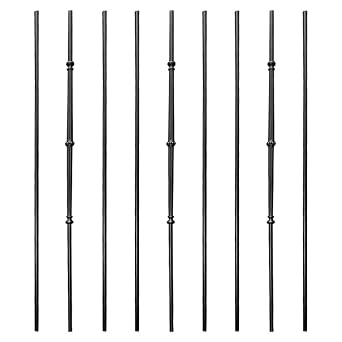 Round Balusters Stair Railing - 5/8 in. x 44 in, Iron balusters Hollow, Scroll Iron Railing Pack of 9, Satin Black Black, Scroll