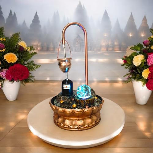 Image of Decrosh Copper Metal Shivling Water Fountain with Crystal Ball for Home Decor Showpiece Tabletop Waterfall Decoration | Indoor & Outdoor