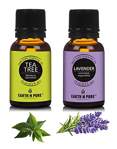 Image of Earth N Pure Lavender & Tea Tree Essential Oils | Pack of 2 (15 ml each) | 100% Pure, Undiluted, Natural and Therapeutic Grade - Perfect for Aromatherapy, Skin Therapy & More
