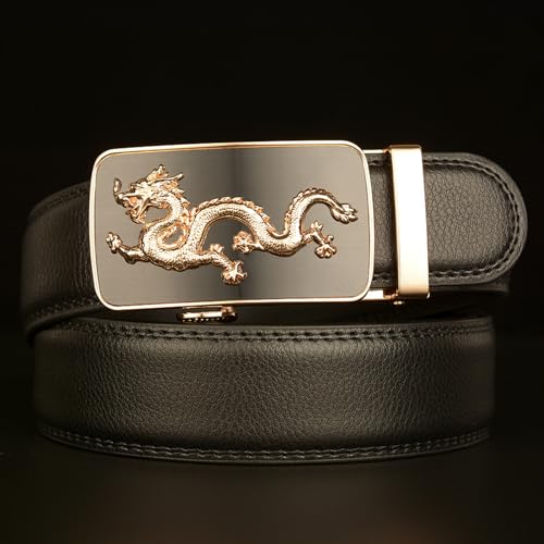 Men's Western Dragon Ratchet Dress Belt - Automatic Sliding Buckle 1 3/8" Micro Adjustable Waist Strap4