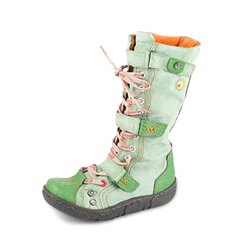 CH SHOELANDER Botas planas de piel sintética lavada para mujer, botas de nieve de invierno, Green, 36.5 EU