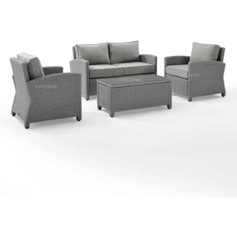 Image of OUTLIVING Garden Sofa Set Outdoor Sofa with Cushions and Center Table | Patio Furniture Set | Garden Backyard Sofa Conversation Sets for Living Room Home Office Balcony (4 Seater-Light Grey)