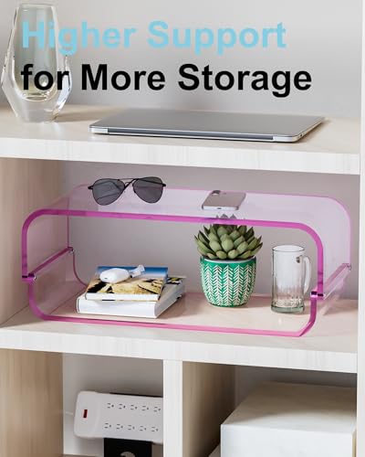 Image of Acrylic Dual Monitor Stand Riser 2 Tier, Modular Laptop Stand for Desk, Multifunctional Desktop Organizer Shelf for PC, iMac, Printer, Detachable Monitor Stand for Office or Home, Pink