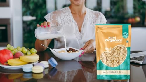 Image of NutriOrganics Rolled Oats 5 Kg - Diet Food | 100% Wholegrain Jumbo Oats | Oats For Weight Management | High Fibre Breakfast | Rich In Protein