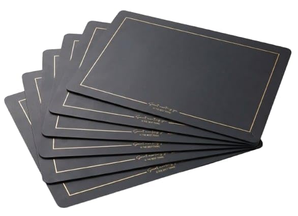 Image of Dribble Premium PU Leather Placemats Set of 6, Double Layer Waterproof Heat Resistant, Non-Slip Easy Clean Dining Table Mats for Kitchen, Dining & Office Desk, Reversible & Smooth Finish (Grey)