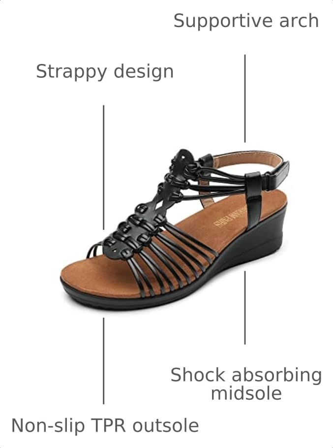 Image of DREAM PAIRS Women's Comfortable Strappy Low Heel Open Toe Slip-On Wedge Sandals Arch Support for Summer Dressy Shoes