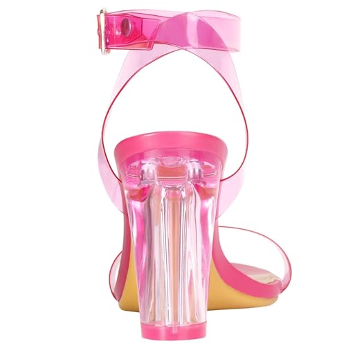 Image of ZriEy Clear Block Sandals Chunky Heels for Women 3.35 Inch Open Toe Adjustable Ankle Strap Pump Sandals for Weddings Parties Daily Wear