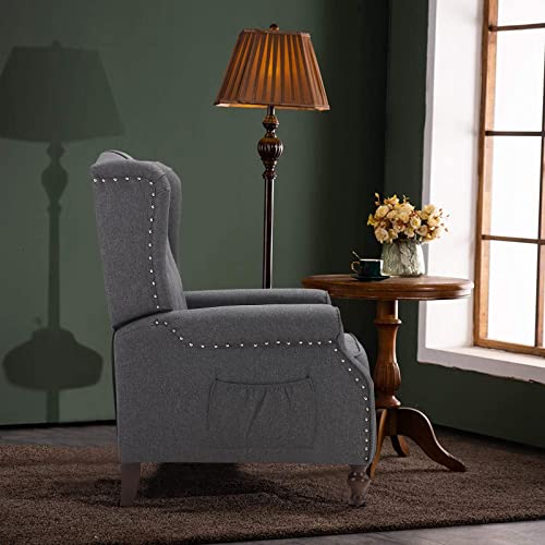 Baijiawei B Recliner Wingback Chair - Tufted Arm Chair Recliner - Massage Recliner Chair With Heat - Fabric Push Back Recliner With Remote Control, Heating Function, Adjustable Backrest (Grey) #TOP6