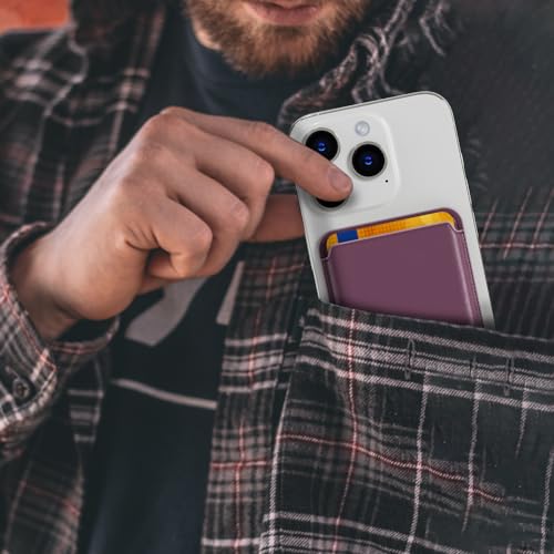 Image of KPNEOL Magnetic Wallet for iPhone, Leather Magnetic Phone Wallet Mag, 3 Card Holder for iPhone 16 /15 /14 /13 /12 Series, Cherry