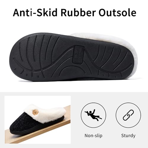 Image of Evshine Warm Knit House Slippers for Women Comfy Wool-Like Lined Chenille Slippers with Memory Foam and Indoor Outdoor Soles