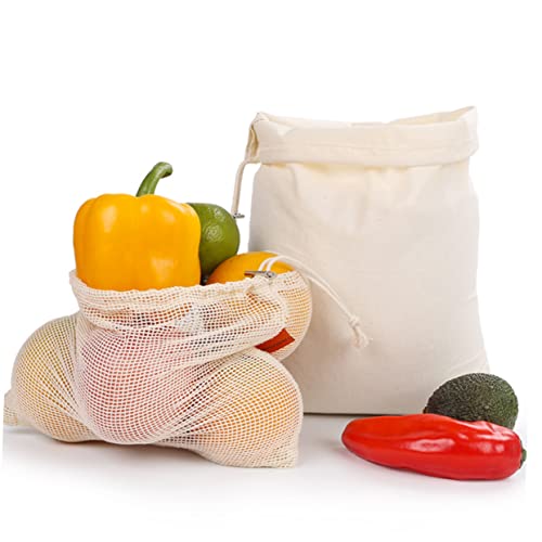 Bolsa de compras de algodón reutilizable PRETYZOOM, pack de 2 piezas ecológicas con cordón