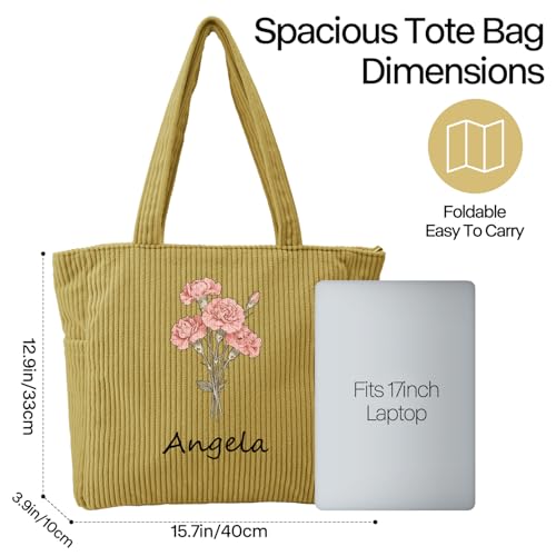 Bolso Tote de Pana con Flor de Cumpleaños Personalizado para Mujer miniatura 4