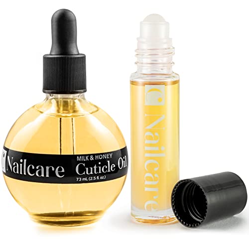 C CARE Milk and Honey Cuticle Oil Care Set, Contains a 2.5oz bottle With dropper, and Roll-on bottle, for Home and on the go use