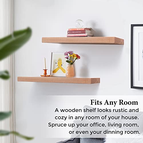 Axeman Oak Floating Shelves, 24 Inch Wall Shelf Set Of 2, Solid Wood Shelves For Wall Storage, Wall Mounted Wooden Display Shelf For Bathroom Bedroom Kitchen Garage, Natural #TOP6
