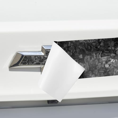Image of Compatible with 11.8 inch x 4 inch Bowtie Emblem Wrap Kit for Chevy Logo Overlay Vinyl Wrap with Spatula and Cutter 3 Pcs Black Forged Carbon Fiber