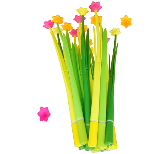 BUOP Narcissus Flower Style Ball-Point Pens, Extra Fine Black Gel Ink Pens, Assorted Color Flower Pens, Creative Stationery Gift, Dozen (12pcs) Box