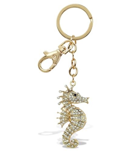 Aqua79 Seahorse Keychain - Silver Sparkling Rhinestones Charm, Fashionable Stylish