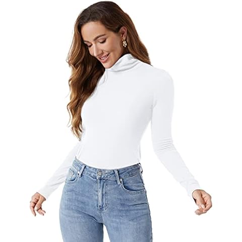 Zengjo Long Sleeve Thermal Top Women Turtle Neck(White,M) Cover