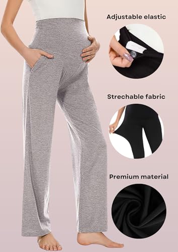 Image of Women's Maternity Leggings with Pockets - Comfortable, High Waist Support and Stretchable Pants for Pregnancy - Pack of 2
