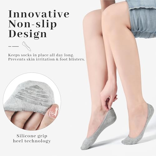 Image of RYI 6 Pairs Cotton Ultra No Show Socks Womens - Non Slip, Loafer Socks For Flats
