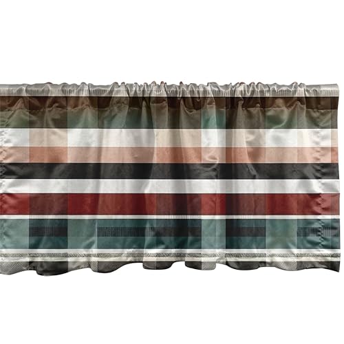 Ambesonne Modern Plaid Window Valance Pack of 2, Geometric Inspired Integrating Lines and Rectangles Farmhouse, Rod Pocket Curtain Valances Kitchen Bedroom, 54" X 12",Ruby Eggshell Multicolor