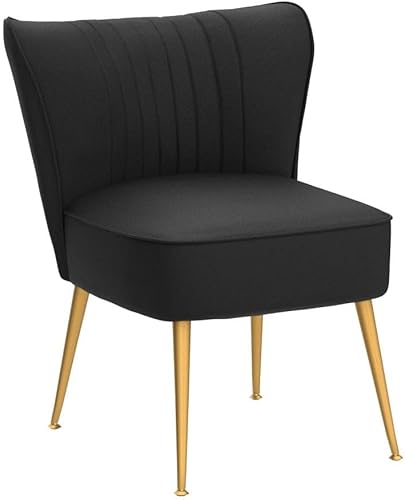 Miniatura 5 de Silla moderna de terciopelo para sala de estar, dormitorio o entrada, diseño elegante y cómodo sin brazos con patas de metal, color negro