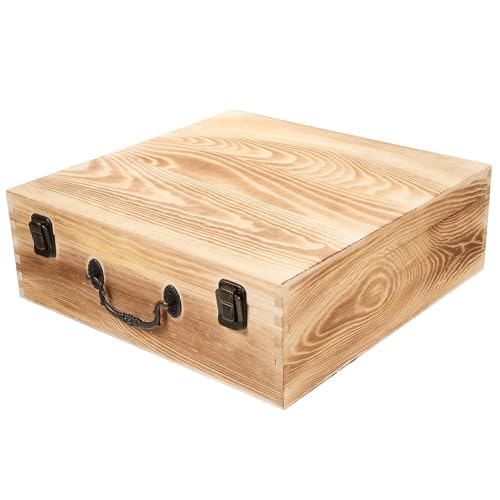 FONDOTIN Caja de Madera Vintage 30x30x10 Cm Tapa, Estuche Organizador de Joyas Compacto para Almacenamiento Decorativo Hogar, Caja de Almacenamiento de Joyas Rústica