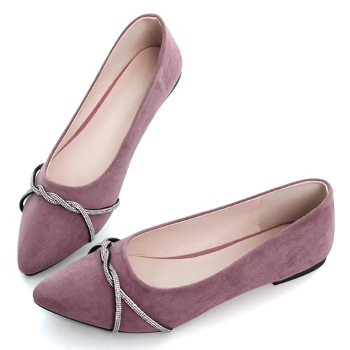 Image of TN TANGNEST Womens Casual Flats Chain Ballet Flats | Fashion Pointed Toe Rhinestone Flats, Comfort Slip On Dress Shoes for Business Work Office Wedding Party