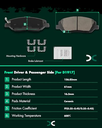 Image of SCITOO D1917 Front Ceramic Brake Pads Sets w /Hardware Replacement For Hyundai For Santa Fe 2017-2018,For Hyundai For Santa Fe XL 2017-2019