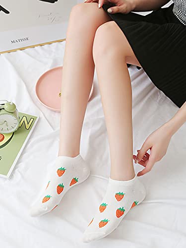 Image of Short Fruit Embroidered Ankle Socks Low Colorful Cut Socks for Women, 6 Pack