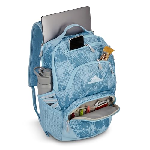 Image of High Sierra Swoop Backpack, Lightweight Bookbag, Large Main Compartment + External Accessory Pockets, Separate Laptop Pocket, Dual Water Bottle Pockets, Fits most 17 inch Laptops, 30L Capacity, Blue Waves