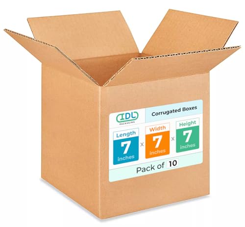 Small Cube Moving &amp; Shipping Boxes 7x7x7 inches (10-Pack) - Extra Strength 200 lb vs Regular - USA-Made Corrugated Moving Boxes - Shipping Box - Shipping Box for Small Business by IDL Packaging