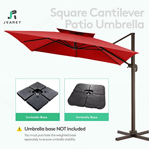 Jearey 10Ft Square Cantilever Patio Umbrella Double Top Roating Outdoor Offset Umbrella Heavy Duty Sun Umbrella For Patio Lawn Garden Backyard And Pool, Red #TOP4