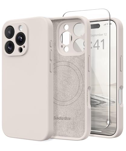 Image of Magnetic for iPhone 16 Pro Max Case, Compatible with MagSafe, [Full Camera Protection][Screen Protector] Silicone Shockproof Protective Phone Case for iPhone 16 Pro Max 6.9 inch, Stone