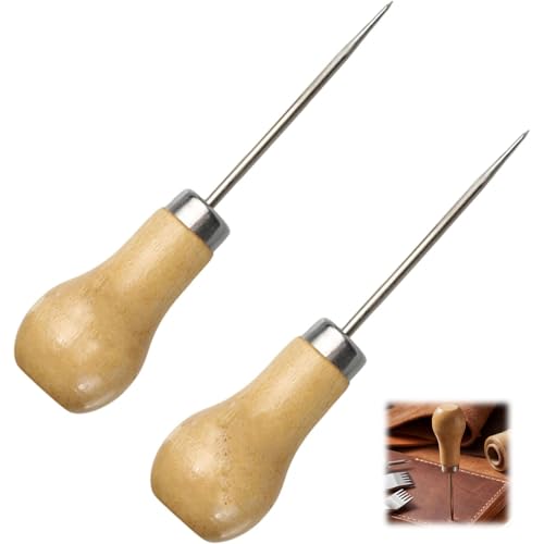 2 PCS Bradawl Tool Wooden Handle Awl for Wood Leather Sewing Sharp Steel Point Hole Punch Tool for Carpentry Leather Craft DIY Marking Piercing Tool Set for Home Workshop Usev