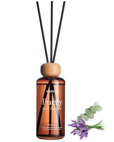M&SENSE Lavender Eucalyptus Reed Diffuser: Upgraded Formula 6.3fl oz Non-Toxic Aroma Set with Sticks, Long-Lasting Natural Essential Oil Gifts for Home, Bedroom, Shelf Decor & Small Spaces