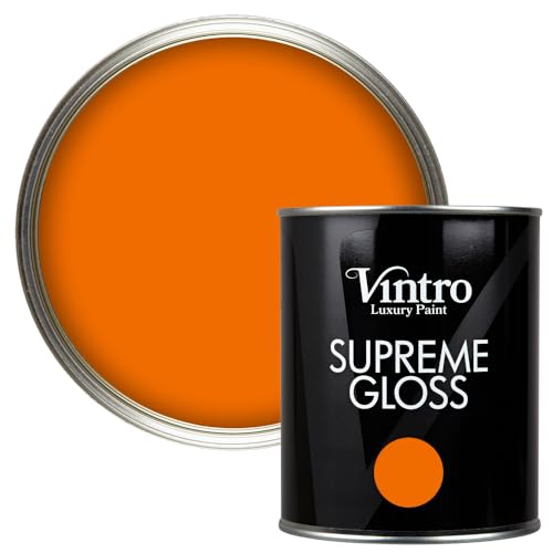 Vintro Paint | Gloss Paint | for Walls | Wood | Trim | Gloss Furniture Paint | Interior & Exterior Use. 1 Litre (Orange - Deep Saffron)