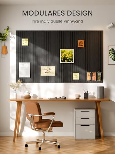 Bumusty 6er-Pack Filz-Pinnwand Lamellen-Optik 90 x 60cm,Alternative zu Korktafel,Inkl.40 Klebestreifen,Memoboard,Fotowand & Visionboard Für Büro,Kinderzimmer & Klassenzimmer-Schwarz