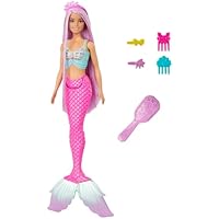 Barbie Muñeca Sirena fantasía con Pelo Largo Rosa y Accesorios