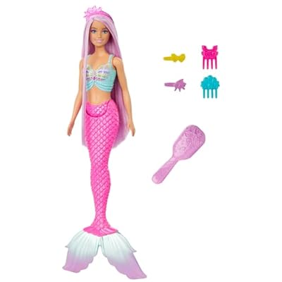 Barbie Muñeca Sirena fantasía con Pelo Largo Rosa y Accesorios para peinar, Serie Un Toque de Magia, Juguete +3 años (Mattel HRR00) | Ya disponible en tu tienda friki favorita! En mundofriki.es!