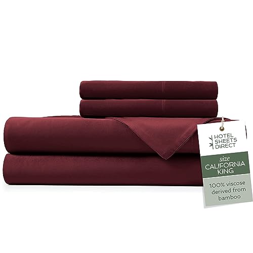 Image of Hotel Sheets Direct 4 Piece Bed Sheet Set California King Size, 100% Viscose Derived from Bamboo Sheets Set with 2 Pillowcases, Cooling & Breathable Luxury Bedding, Moisture-Wicking & Silky, Burgundy